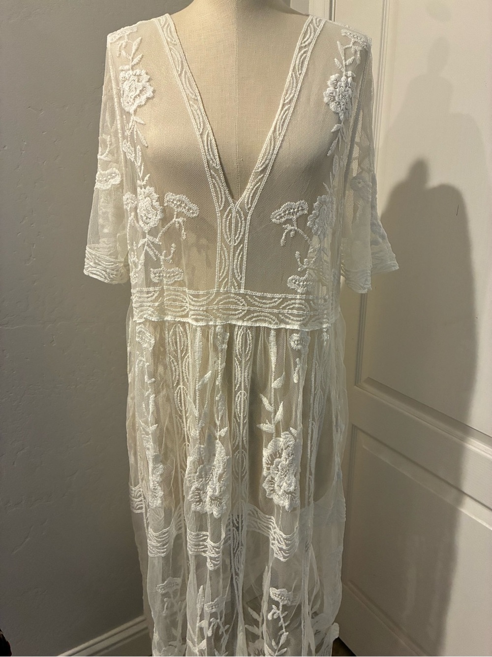 Sheer Embroidered White Swim Cover-Up Dress